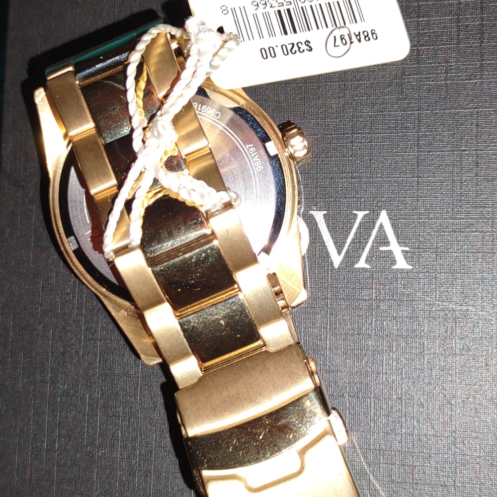 (SOLD)Bulova Men's Quartz Gold-Tone Date Indicator Blue Dial Watch 43mm 98A197 - Picture 8 of 12